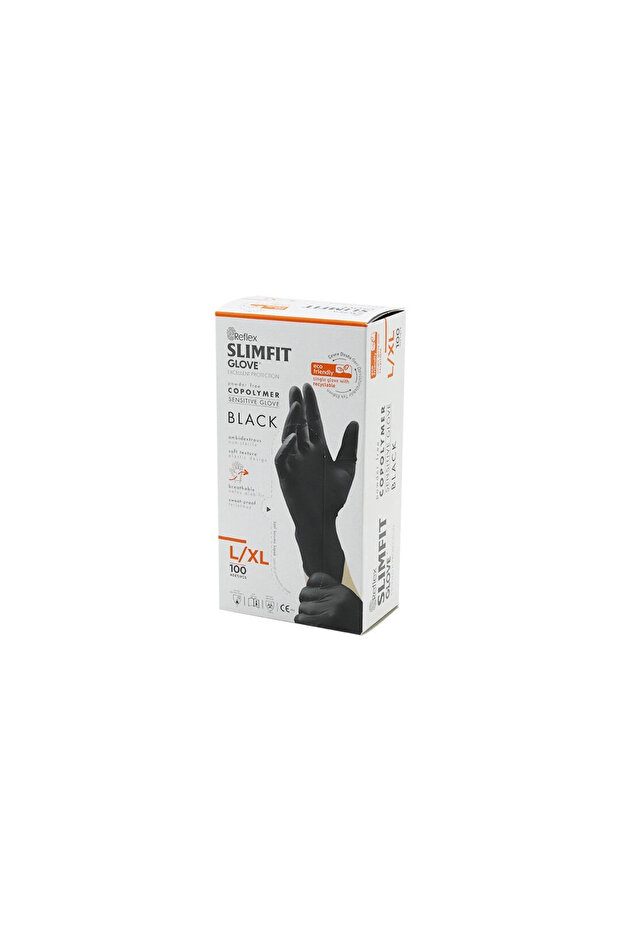 Reflex Slimfit Glove Kod-031 L-Xl Black Powder-Free Examination Gloves 100Pcs Bx40