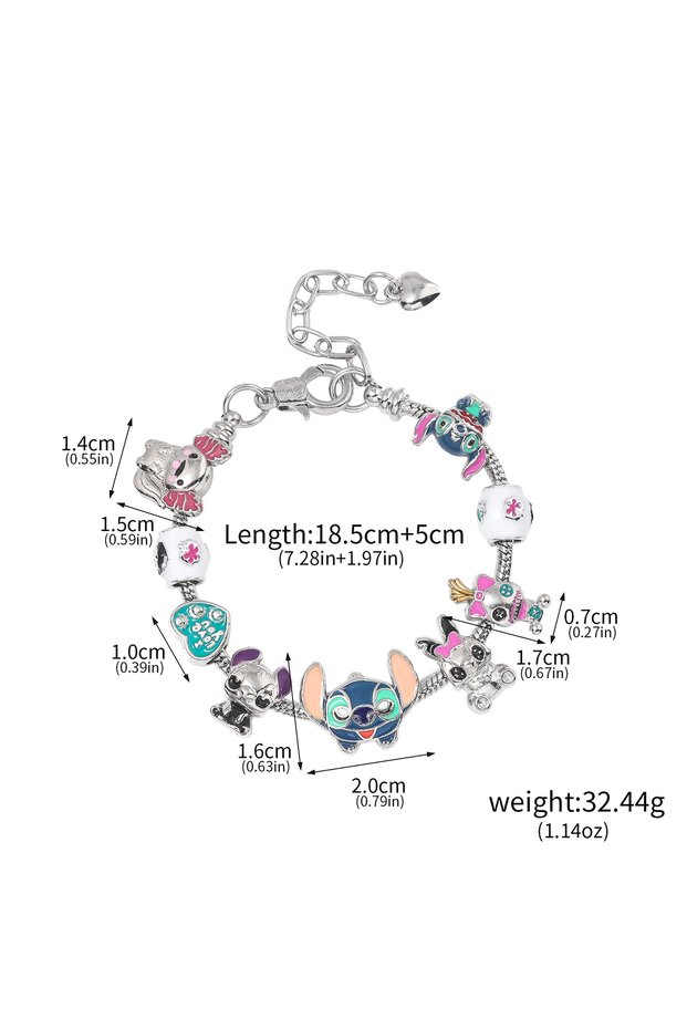 B00178-02 Disney Stitch And Angel Bracelet Star And Stitch Cartoon Character Heart Shaped Crystal Be