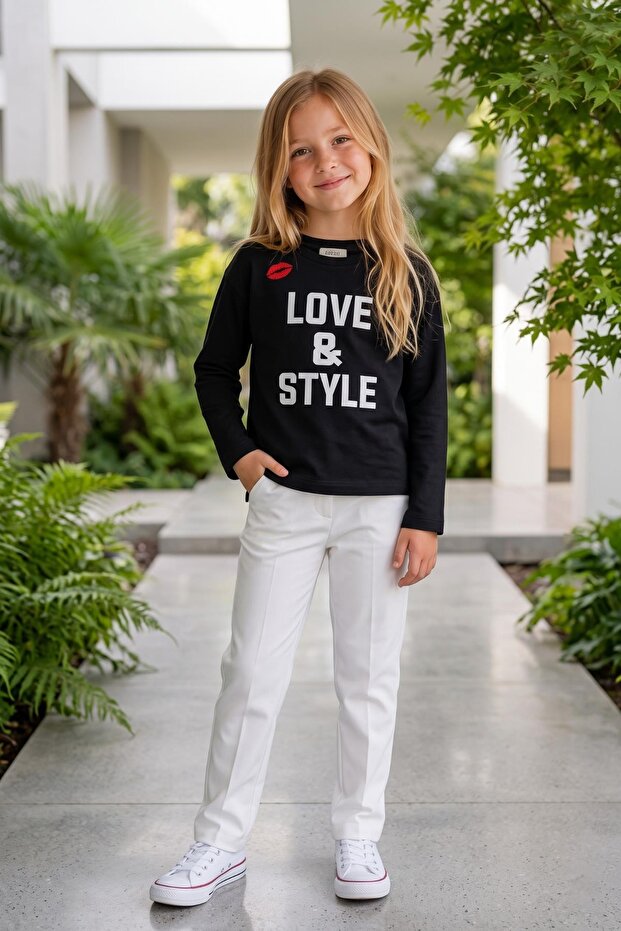 Girl's Ecru Love & Style Printed Long Sleeve Bodysuit