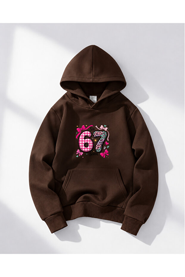 Oversize Hooded Six Seven Printed Sweatshirt for Girls