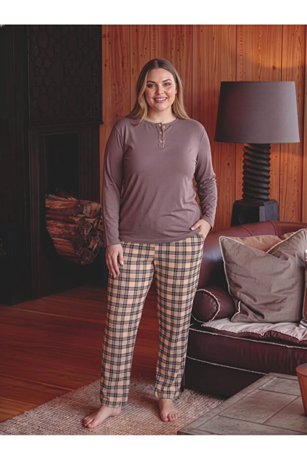 Large Size Patterned Viscose Women's Pajama Set