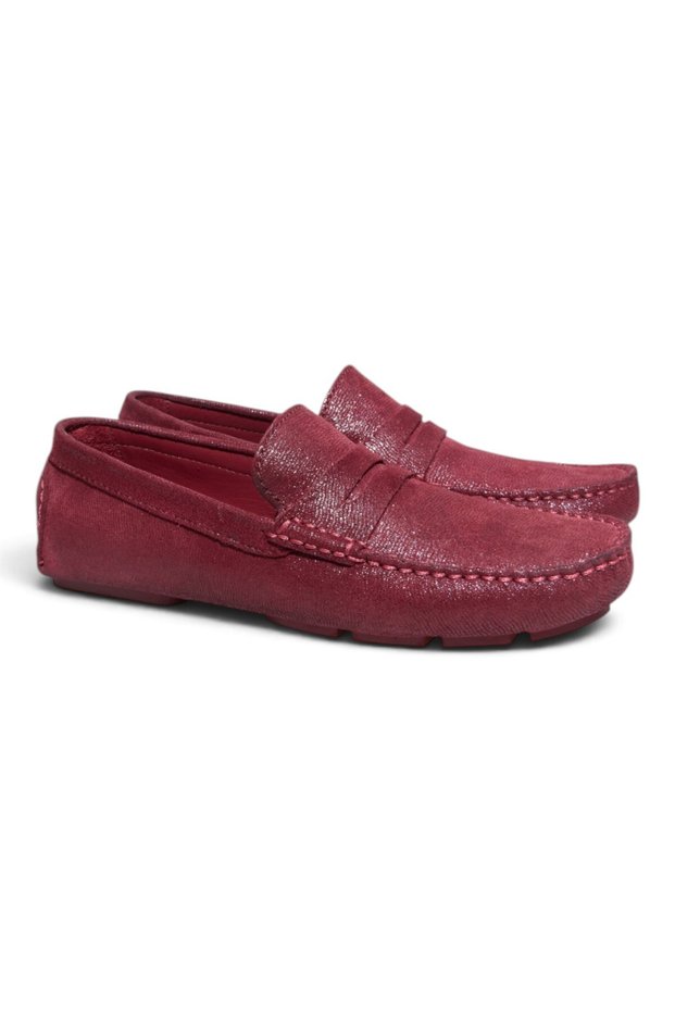Bordo Coco Suede Bordo Color Laceless Genuine Leather Men's Shoes
