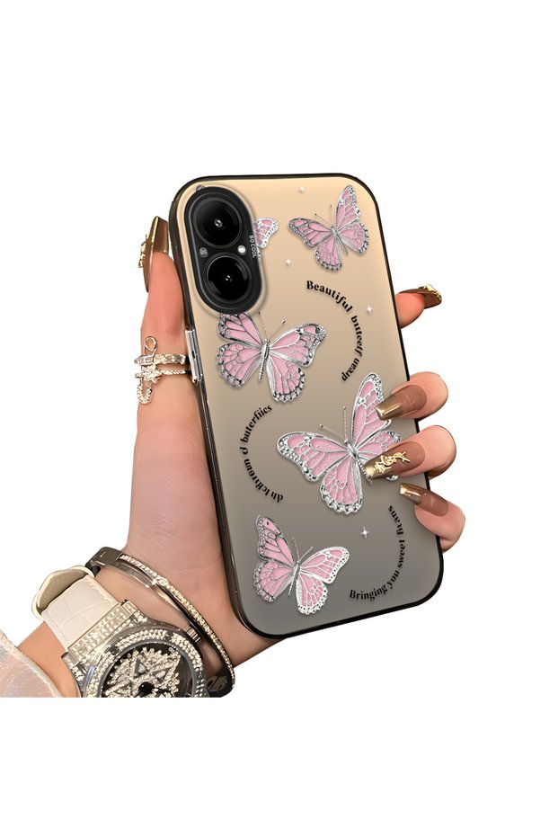 Realme 12 Lite Compatible Silicone Edge Hard Back Case Butterfly Pattern Couple Phone Case