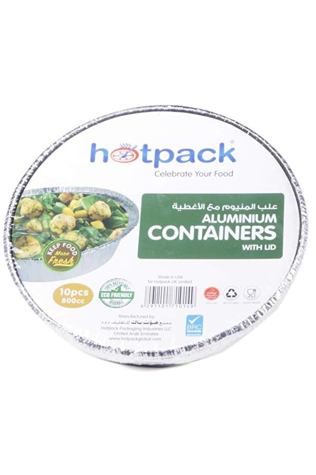 Hotpack Aluminum Round Container, 800cc, 10 Pieces