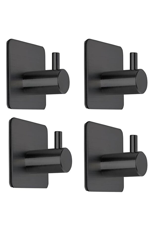 Heavy Duty Adhesive Towel Hooks, Black, 4 Pack, Waterproof Wall Hooks for Bathroom, Kitchen, Door, Shower Mounting