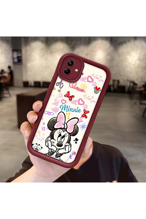 Samsung Galaxy A04 Compatible Case Camera Protector Minnie Pattern Burgundy Lover Couple Silicone Phone Case
