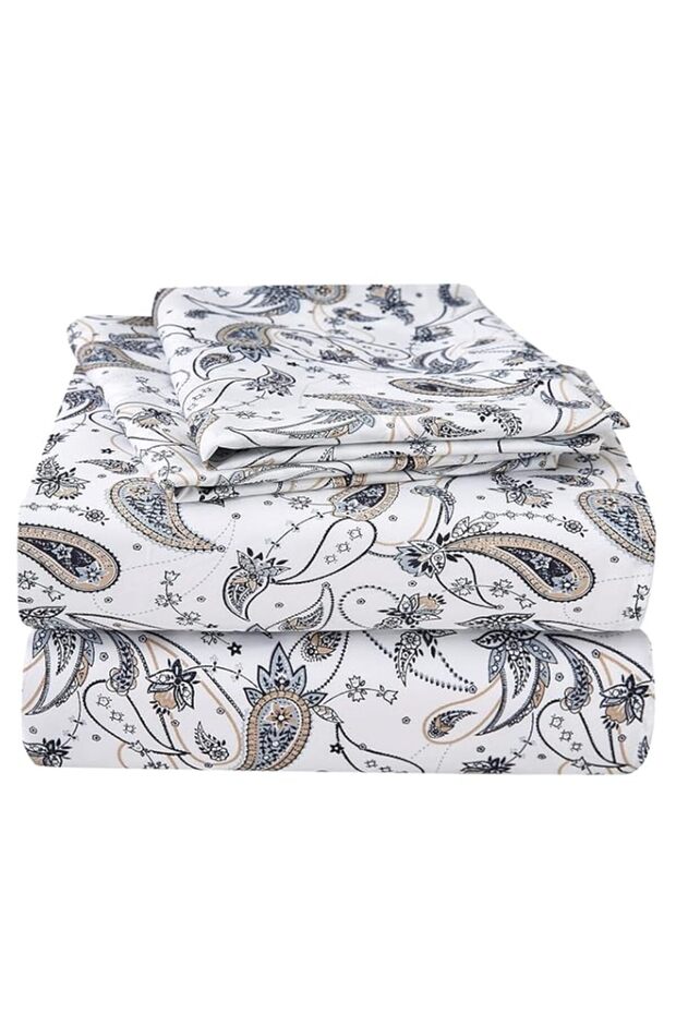 JSD Floral Paisley Queen Sheet Set, 4 Piece Soft Printed Microfiber Sheets Extra Deep Pocket