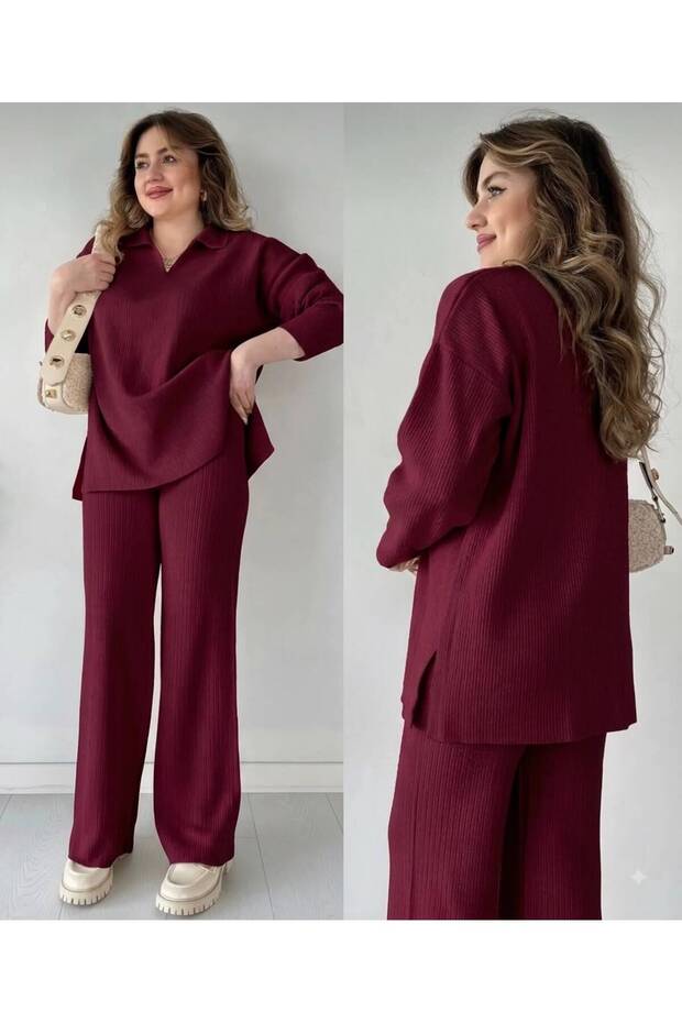 Women s Knit Set Polo Neck Sweater and Pants