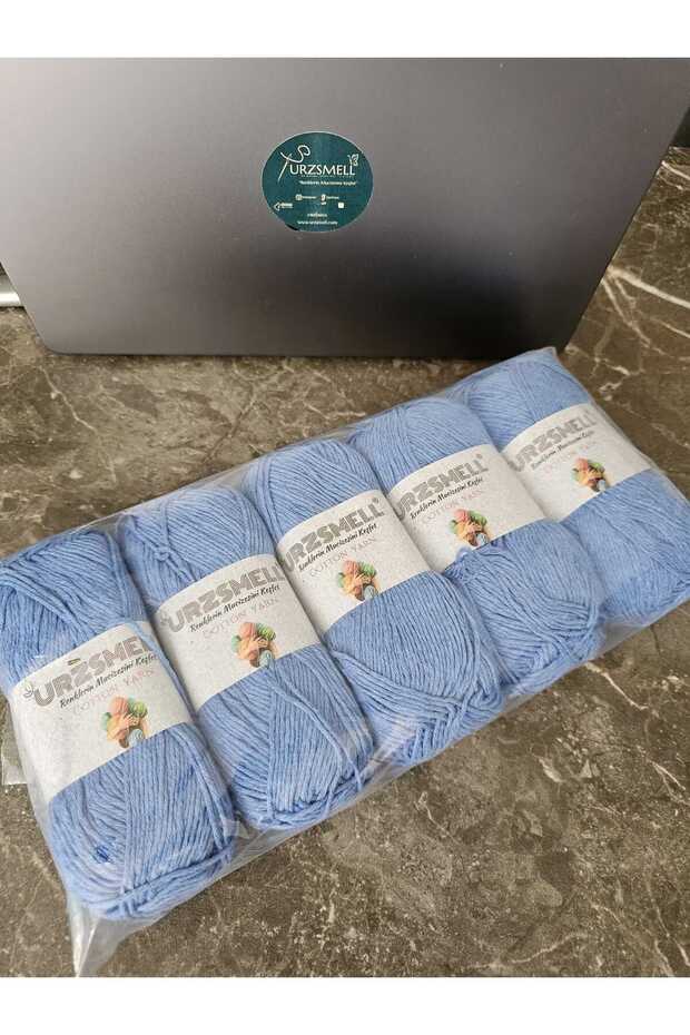 Cotton Knitting Yarn 5-Pack 500 Gr. Blue (100Gr Quantity, 200Mt Dir.)