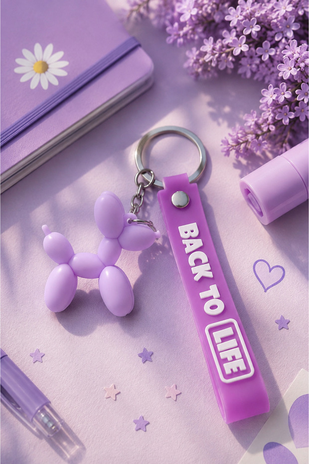 Silicone Purple Keychain & Bag Charm with Balloon Dog Figure
