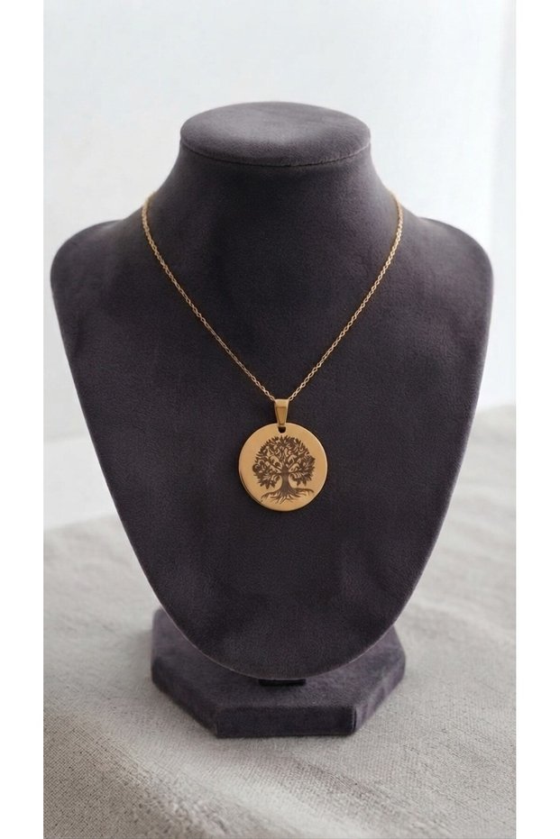 Tree of Life Necklace Women's Stainless Steel Gold Color Laser Printed Elegant Necklace