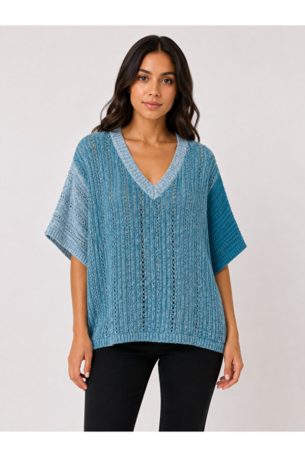 Women's V-Neck Openwork Knitwear Sweater