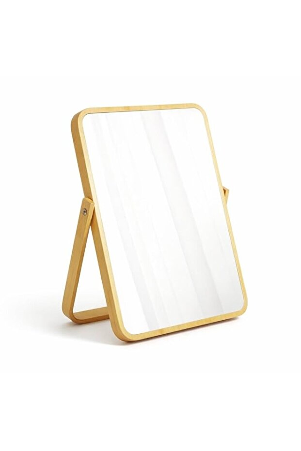 Sweet seven Wooden Vanity Makeup Mirror - Portable Table Mirror with Stand, Folding HD Rectangular Free Standing Travel Bathroom Mirror, Desk Mirror