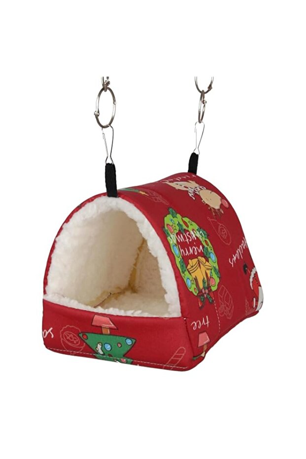 Thickened Bird Nest for autumn winter, Warm Bird Hammock for Parrot and Hamster, Sugar Glider Sleeping Bag, Red, S Size, 10x9x7.5cm