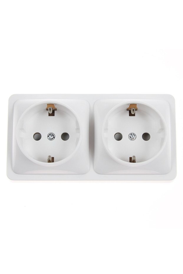 Hoff Mini double schuko socket, exposed, protective contact, 10A, white