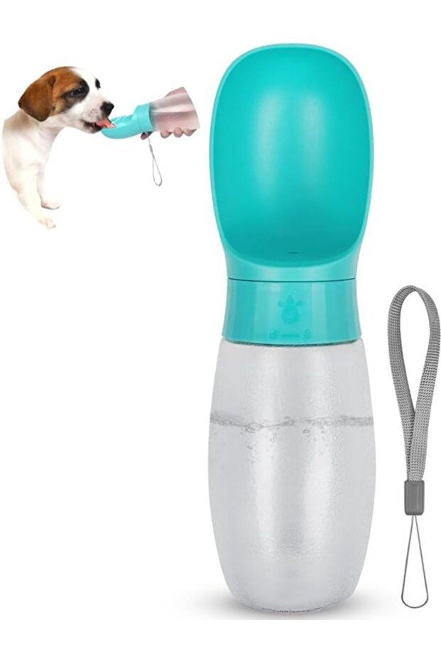 Portable dog water bottle 500ml, leak-proof, antibacterial, blue.