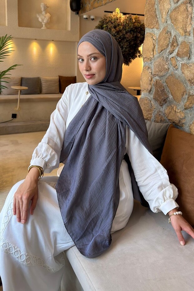 Line Gg Pattern Aura Cotton Jacquard Shawl Smoked