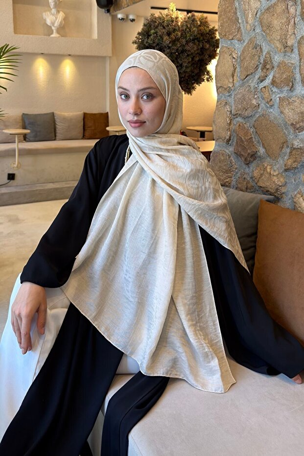Cc Pattern Aura Cotton Jacquard Shawl Beige