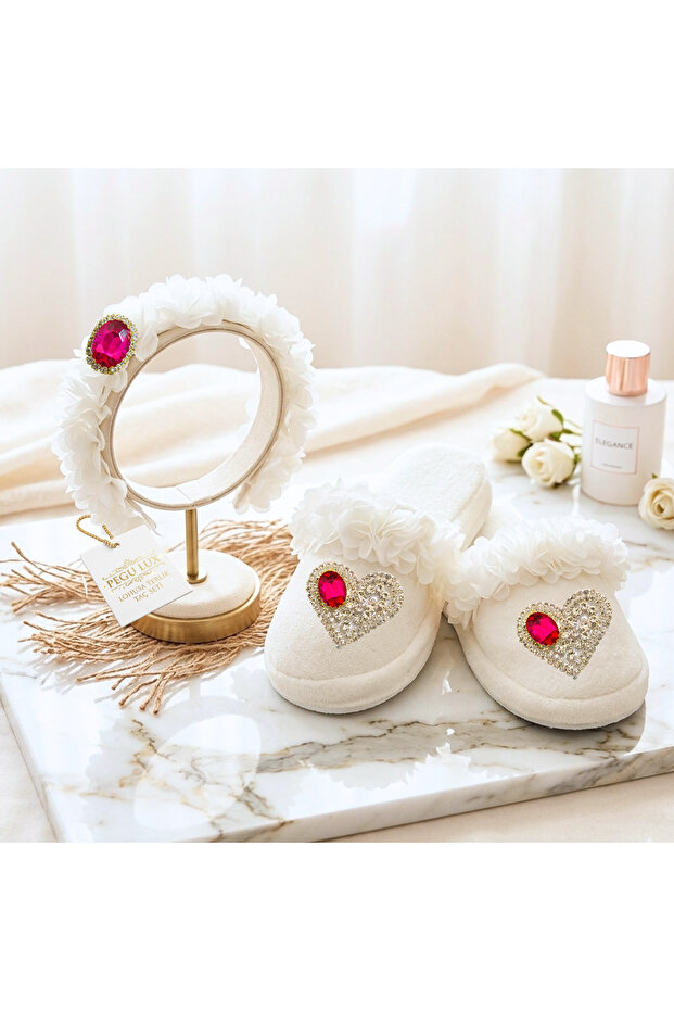 Pegu Crystal Stone Maternity Slippers Crown Set, Handmade, Special Design, Bride, Bun, Maternity, Pregnant..