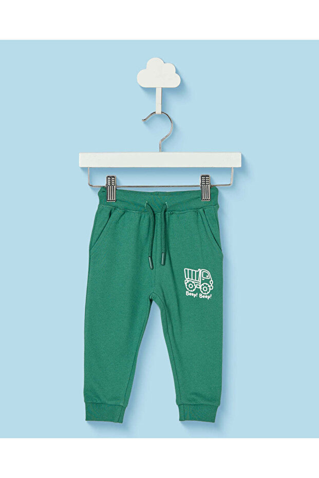 Infant Boys Green Plain Track Pants
