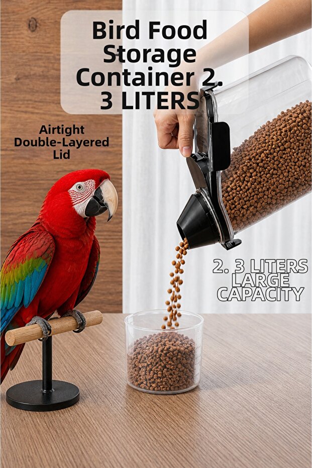 2300ml Bird Food Storage Container Airtight Measured No Odor Transparent Feed Box