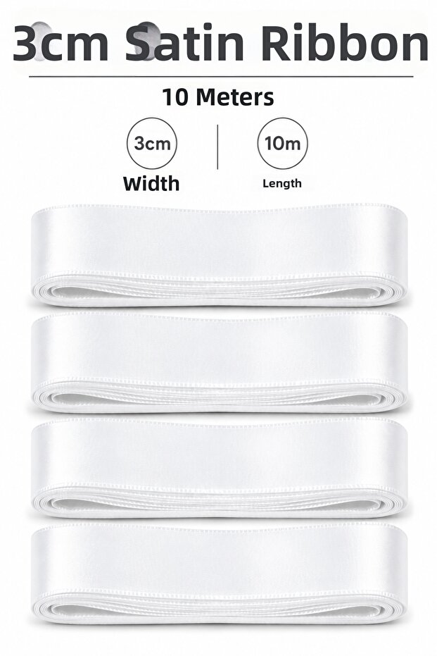 White Satin Ribbon 3cm 10 Meters Bobo Balloon Ornament Gift Ornament Cake Ornament Bundle Dowry