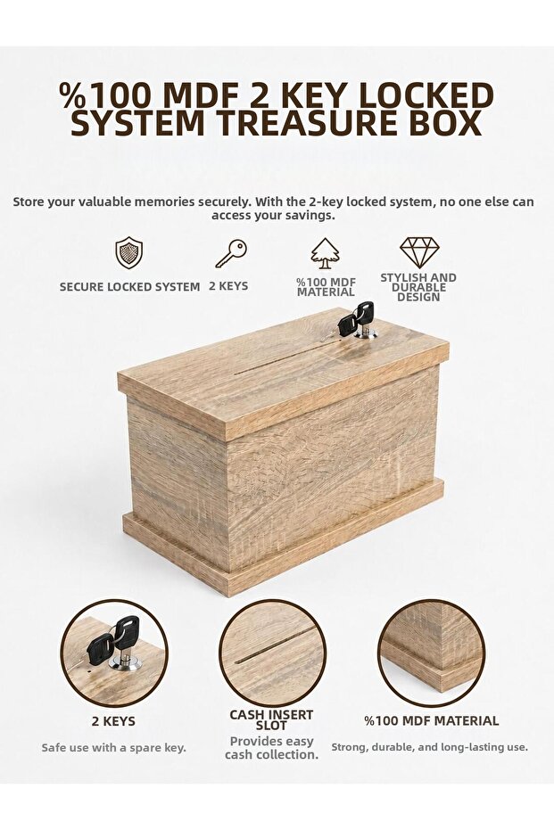 100% Mdf Valuables Box with Lock and 2 Keys