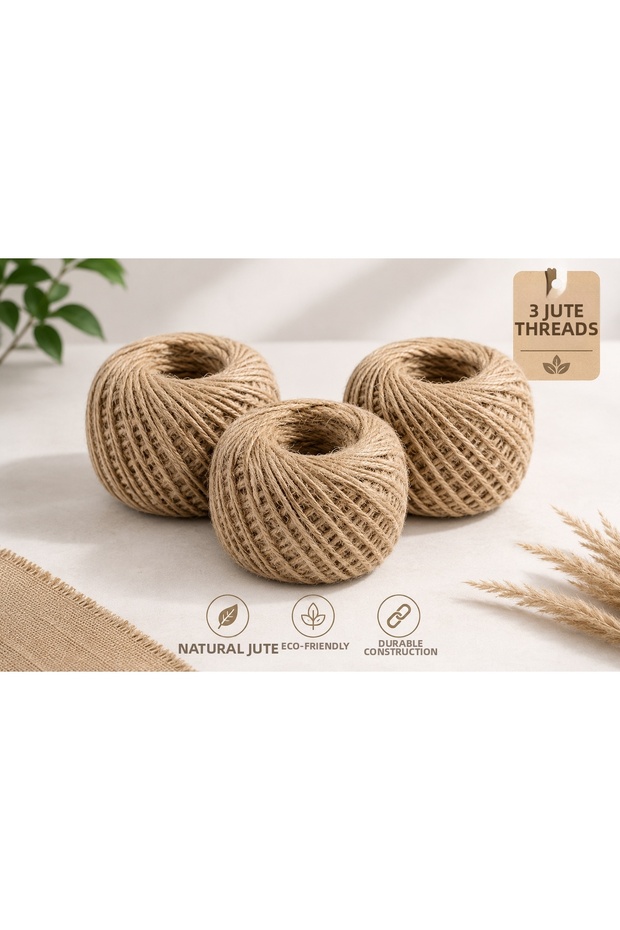 Natural Jute Straw Natural Twine 3 Pieces X 100 Gr 100 Meters Decorative Hobby, Decoration and Packaging Twine