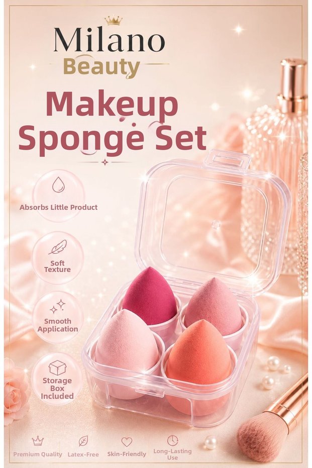 4-Piece Makeup Sponge Set with Storage Box