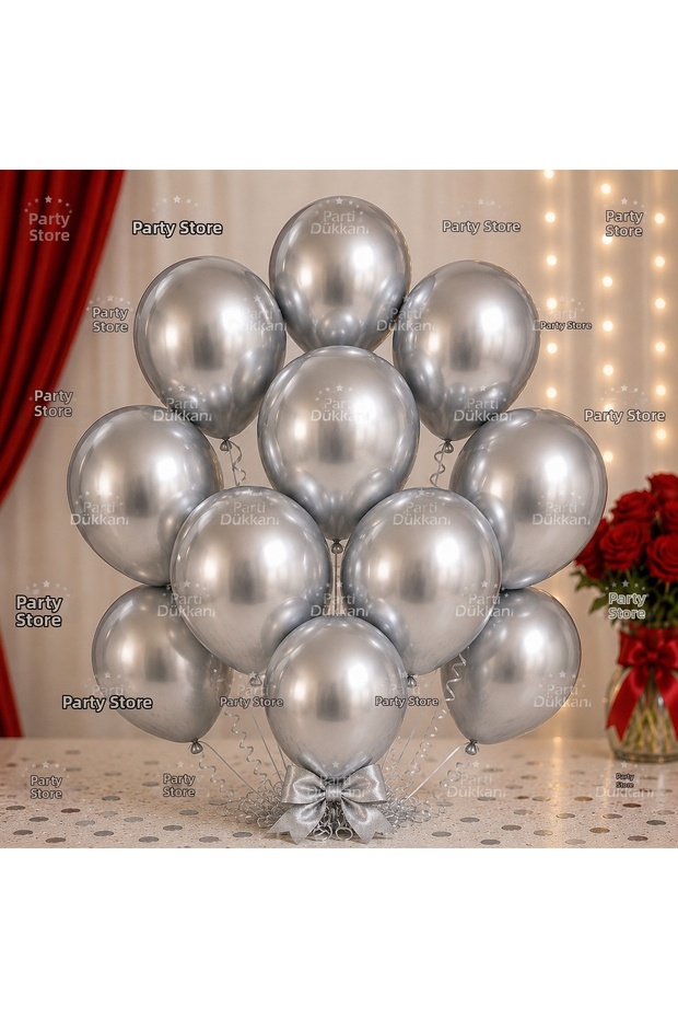10Pcs Silver Balloon Set Helium Compatible Metallic Silver Color Party Balloon Birthday Wedding Engagement Baby Shower Decoration