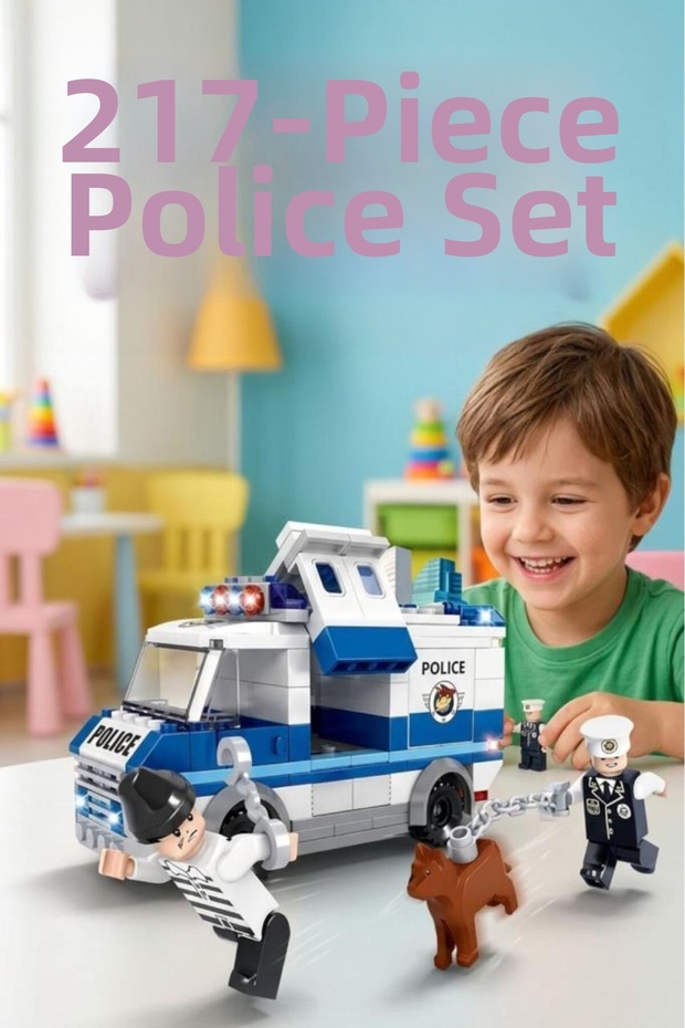 217 Pieces Police Car Educational and Learning Toy Block Set with 3 Mini Figures
