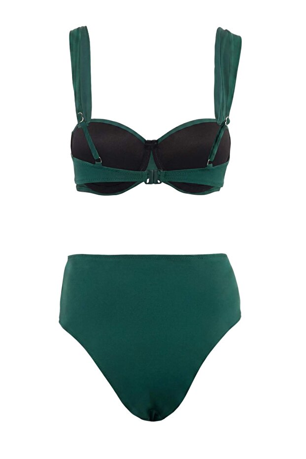 Zümrüt Yeşili Balconette Kaplı Bağlama Detaylı Yüksek Bel Regular Bikini Takımı TBESS26BT00035 - 5