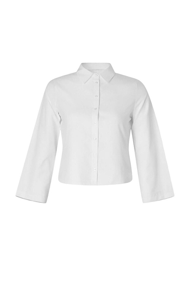 Koszula plus size z tkaniny w kolorze ecru, z wiązaniem na plecach, model TBBSS26AX00017 - 4