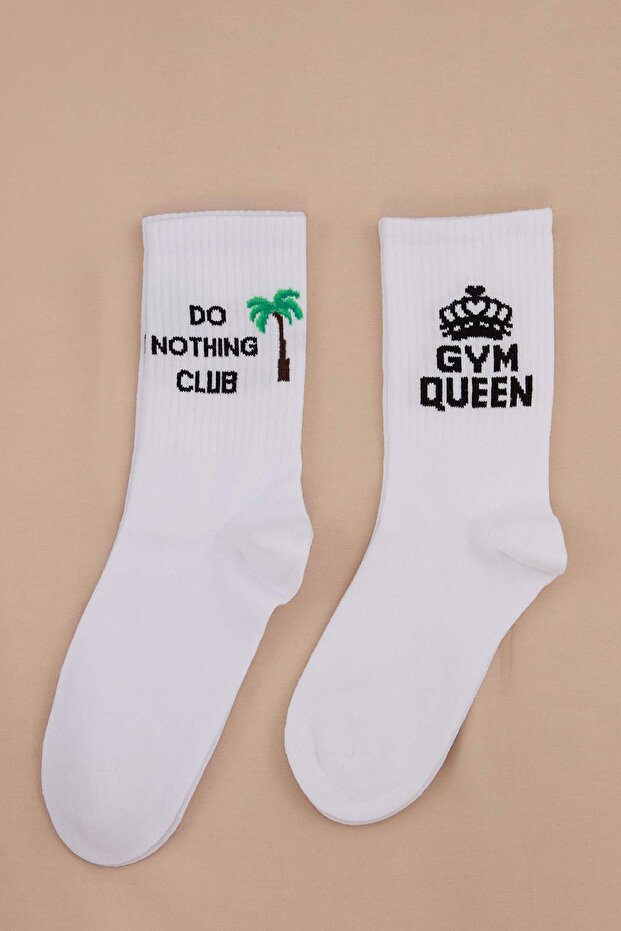 Siyah-Beyaz 2'li Pamuklu Animal Jakar Örme Çorap THMSS26CO00034 - 1