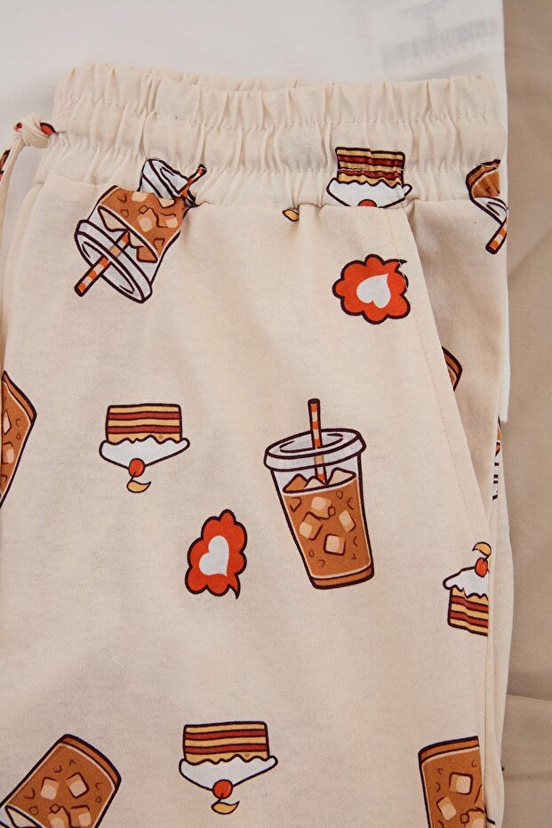 Ekru Couple/Çift Regular Kahve Temalı Yazlık Örme Pijama Takımı TMNSS26PT00050 - 4