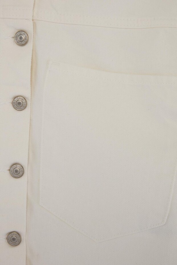 Ekru Cep Detaylı Crop Denim Ceket TWOSS26CE00059 - 6