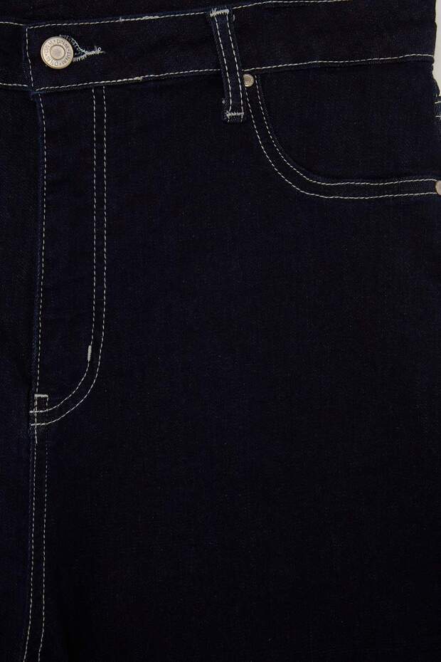 Koyu Mavi Yüksek Bel Comfort/Esnek Bilek Boy Straight Jeans TBBSS26CJ00060 - 5