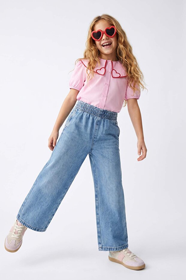 Pembe Düz Fitted Gömlek Yaka Kız Çocuk Örme Gömlek TKDSS26TS00077 - 3