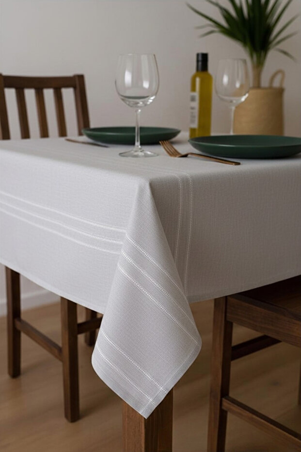 Gray Color Linen Fabric Striped Tablecloth