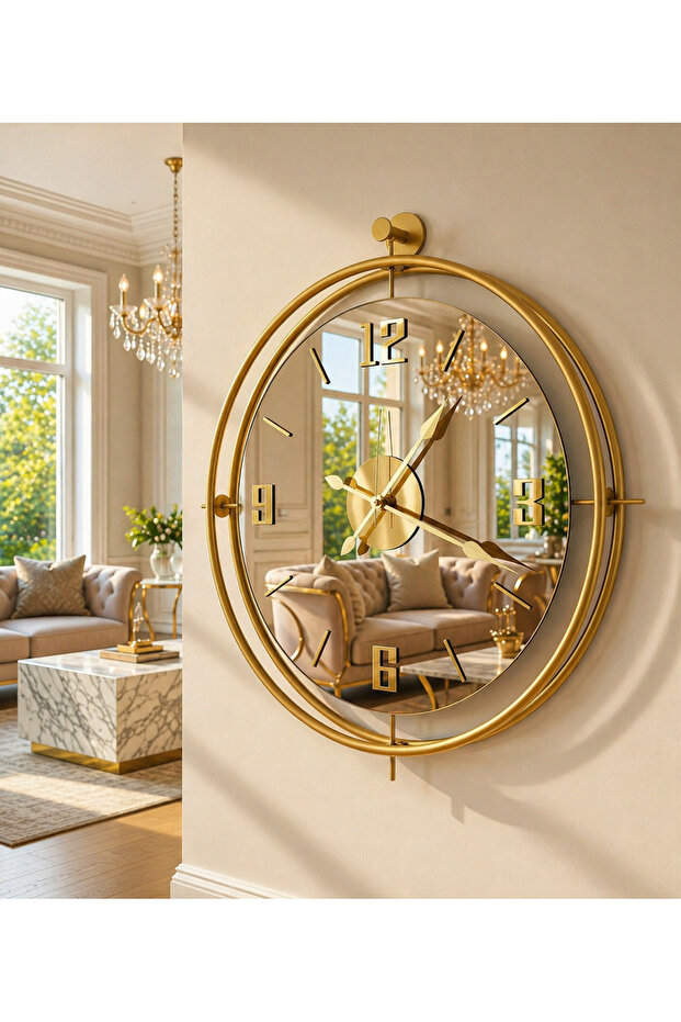 Mgs DUVAR SAATİ TİNATTİ GOLD BRONZ AYNALI DUVAR SAATİ