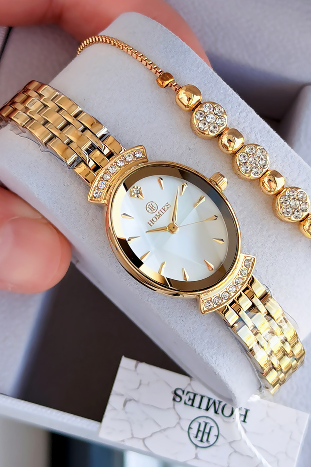 Premium Cutting Glass Women's Wristwatch Steel Band Japanese Mechanism Gift with Special Box Hmby2018C1