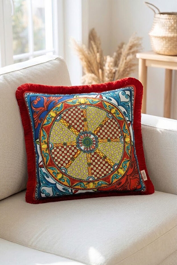 Red Tassel, Milano 4 Pattern Decorative 43X43Cm Square Throw Pillow Case