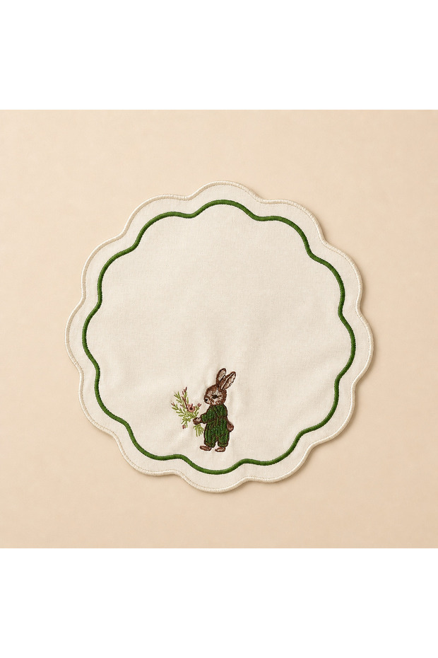 2-Piece Rabbit Embroidered Table Napkin & Presentation Napkin - 30X30 (Table Napkin & Decorative Use)