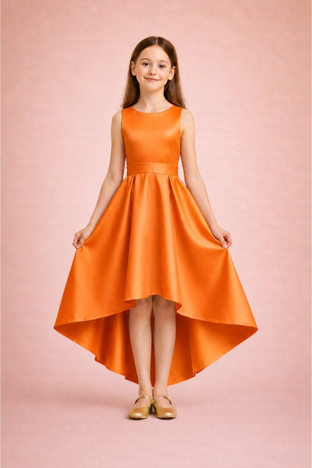Girl's Evening Dress β Orange Color Asymmetrical Cut, Graduation & Wedding Dress