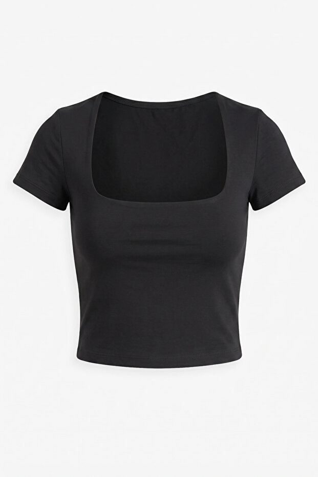 Square Neck Short Sleeve Basic Crop - 5