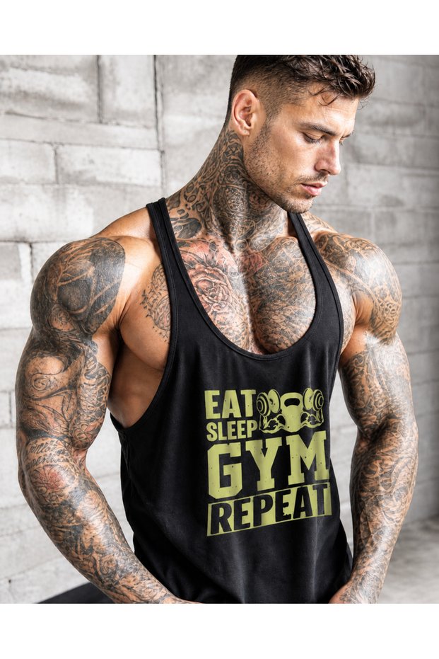 Eat Fitness Gym Tank Top Sportsman's Singlet Black