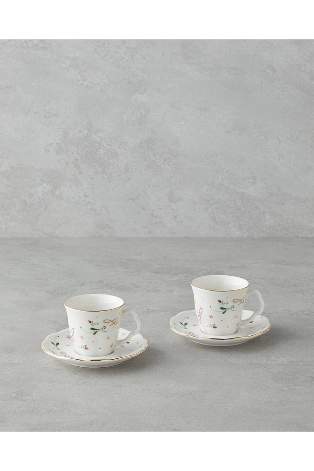 Floria Bone Porcelain 4-Piece 2-Person Coffee Cup Set 80 ml Colorful