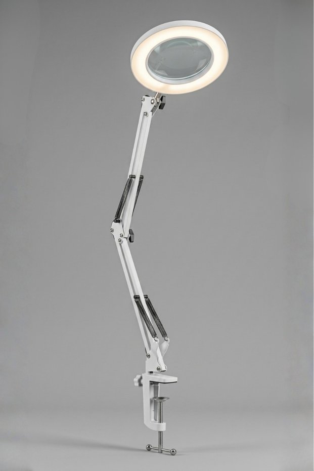 Led Magnifying Desk Lamp 5X 10X – 3 Color Adjustable USB Articulating Arm Illuminated Magnifier (White)
