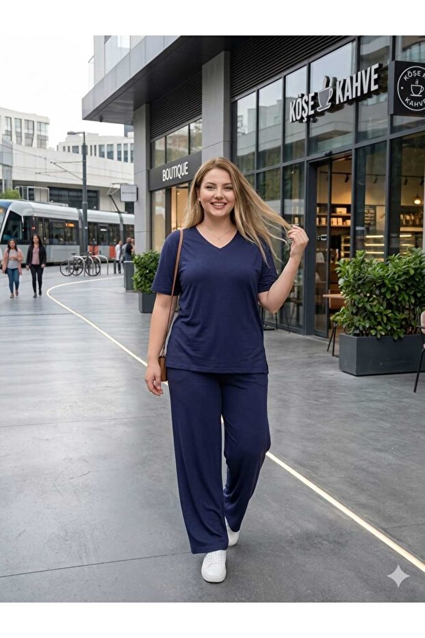 Large Size Lycra Combed Cotton Fabric Side Slit 2-Piece Stylish Tunic Bottom-Top Set