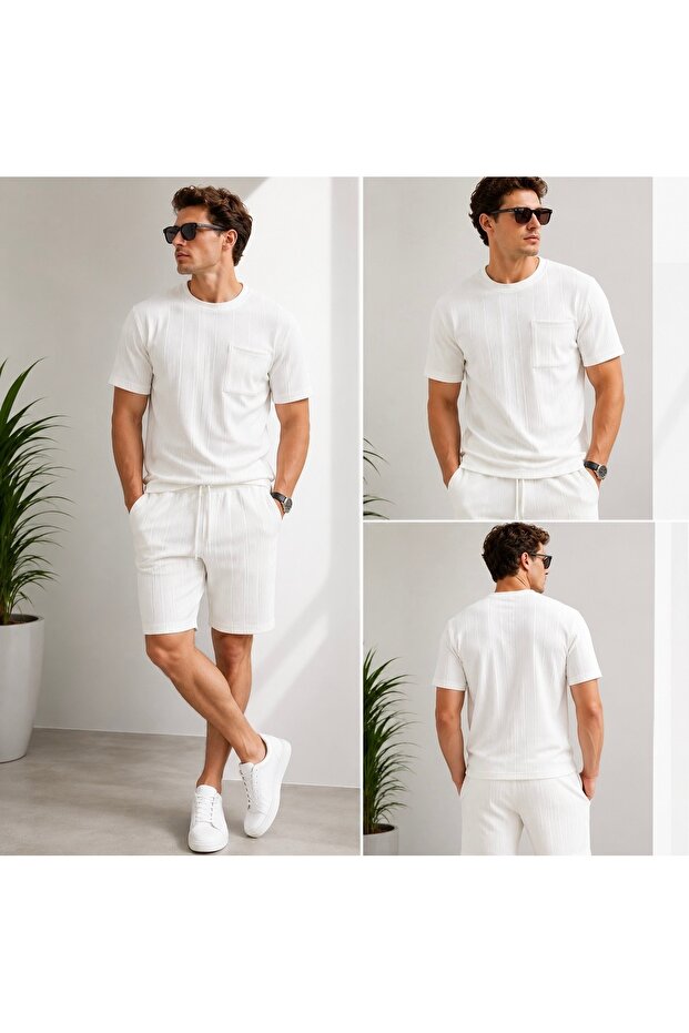 Men's Ottoman Fabric Crew Neck Summer T-Shirt Shorts 2-Piece Top and Bottom Set